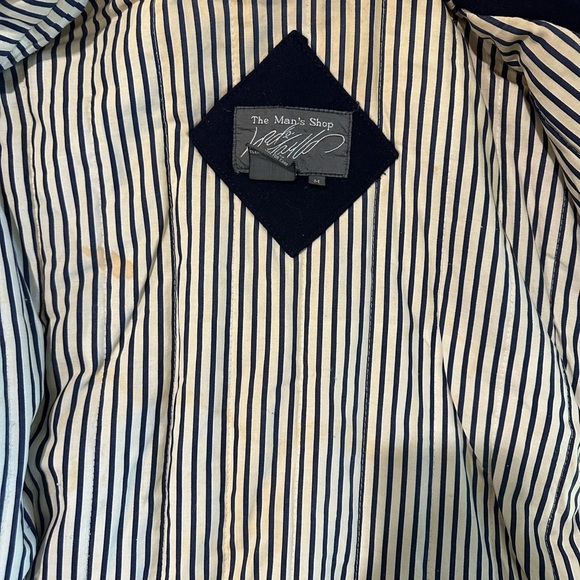 90s Lord & Taylor Mens MD Navy Wool Coat Bomber Jacket Leather Collar - Picture 6 of 10